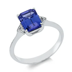 Ring aus 585 Weißgold Tansanit 1,46ct blau 6 Brillanten 0,04ct F-SI B:8mm