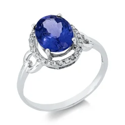 Ring aus 750 Weißgold Tansanit 2,3ct blau 26 Brillanten 0,12ct F-VSI/SI B:12mm