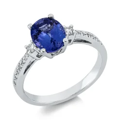 Ring aus 750 Weißgold Tansanit 1,66ct blau 14 Brillanten 0,18ct TW-SI B:8,4mm