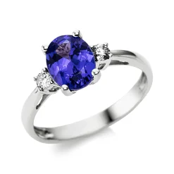 Ring aus 750 Weißgold Tansanit 1,76ct blau 2 Brillanten 0,13ct TW-SI B:8,4mm