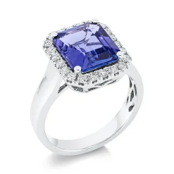 Ring aus 750 Weißgold Tansanit 3,14ct blau 22 Brillanten 0,39ct TW-SI B:14,6mm
