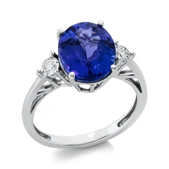 Ring aus 585 Weißgold Tansanit 4,65ct blau 2 Brillanten 0,28ct TW-SI B:11mm