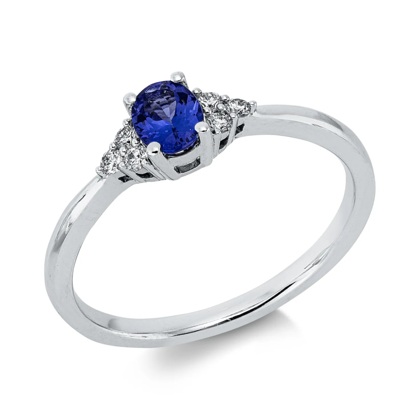 Ring aus 585 Weißgold Tansanit 0,38ct blau 6 Brillanten 0,09ct W-SI B:4,7mm