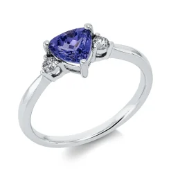 Ring aus 585 Weißgold Tansanit 0,9ct blau 2 Brillanten 0,11ct W-SI B:6,2mm