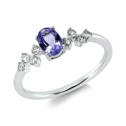 Ring aus 750 Weißgold Tansanit 0,53ct blau 8 Brillanten 0,17ct W-SI B:6,1mm