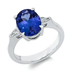 Ring aus 750 Weißgold Tansanit 3,22ct blau 2 Diamanten Trapez-Schliff 0,14ct TW-SI
