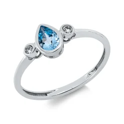 Ring aus 750 Weißgold Topas 0,42ct blau 2 Brillanten 0,07ct TW-SI B:6,9mm