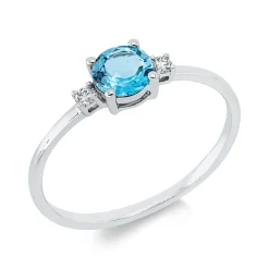 Ring aus 750 Weißgold Topas 0,47ct blau 2 Brillanten 0,05ct TW-SI B:4,8mm