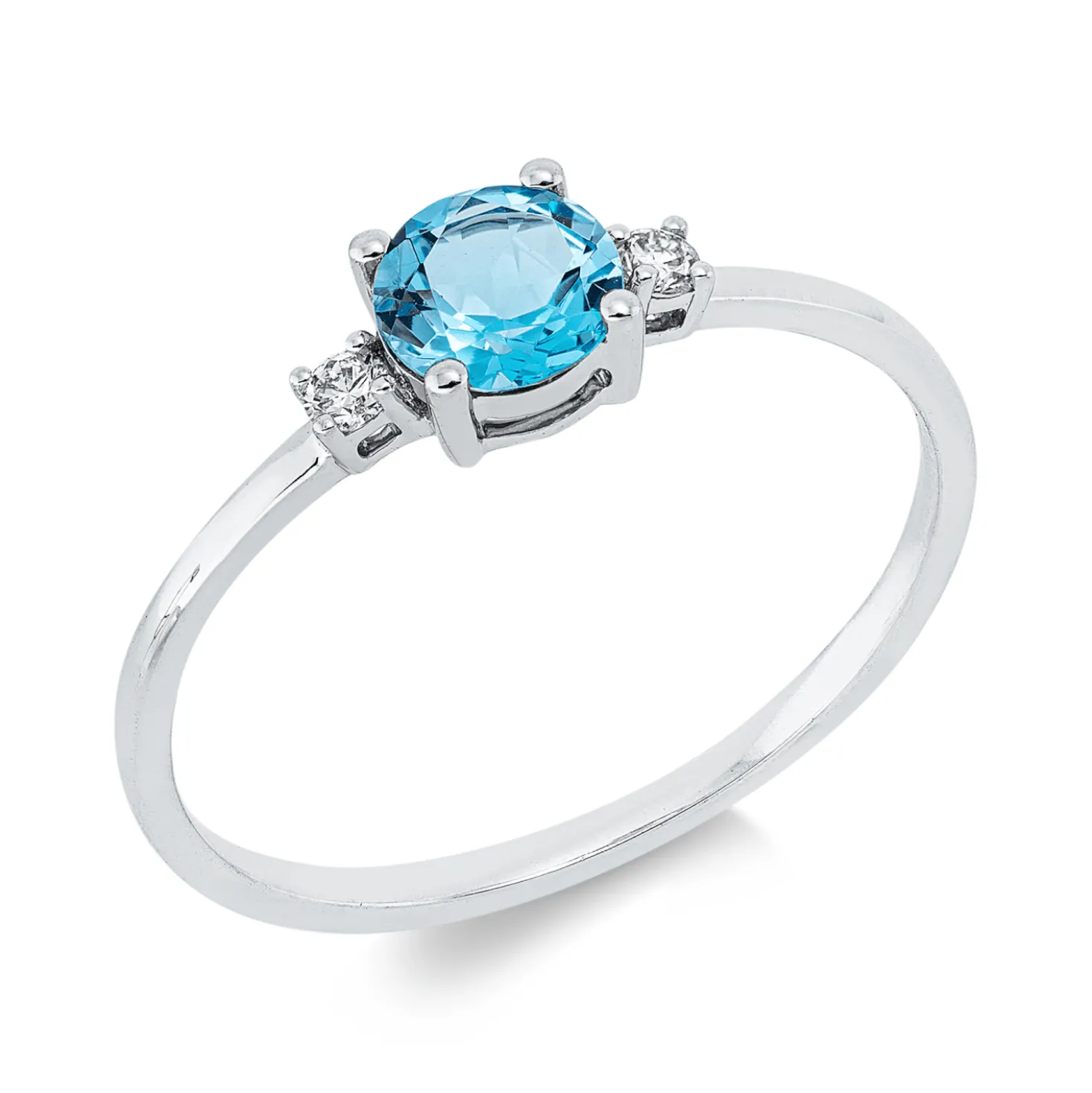 Ring aus 750 Weißgold Topas 0,47ct blau 2 Brillanten 0,05ct TW-SI B:4,8mm