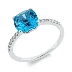 Ring aus 750 Weißgold Topas 2,45ct blau 14 Brillanten 0,11ct TW-SI B:8mm
