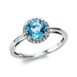 Ring aus 750 Weißgold Topas 1,4ct blau 22 Brillanten 0,1ct TW-SI B:9mm 4er-Krappe