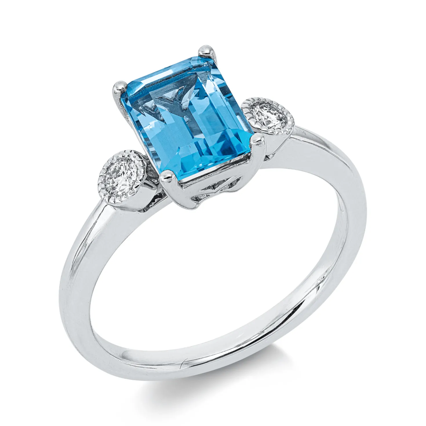 Ring aus 585 Weißgold Topas 1,78ct blau 2 Brillanten 0,11ct W-SI B:8,3mm