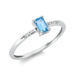 Ring aus 750 Weißgold Topas 0,35ct blau 8 Diamanten 0,02ct TW-SI B:5,4mm