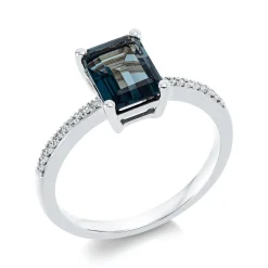 Ring aus 750 Weißgold Topas 1,86ct London Blue 20 Brillanten 0,07ct TW-SI B:8,5mm