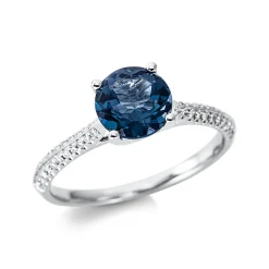 Ring aus 750 Weißgold Topas 1,62ct London Blue 44 Brillanten 0,15ct TW-SI Ø7mm
