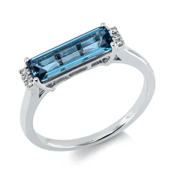 Ring aus 585 Weißgold Topas 1,41ct London Blue 6 Brillanten 0,03ct W-SI/PI B:4,6mm