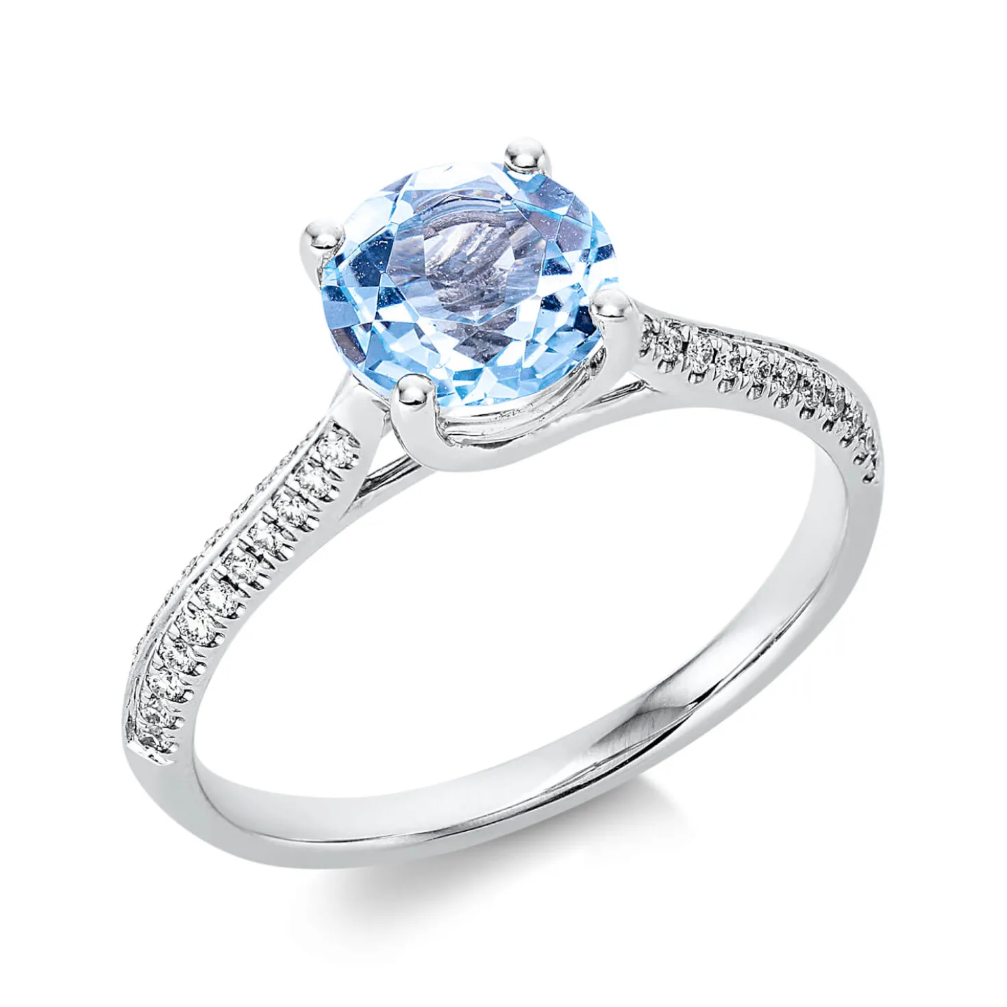 Ring aus 750 Weißgold Topas 1,55ct skyblue 44 Brillanten 0,14ct TW-SI Ø7mm