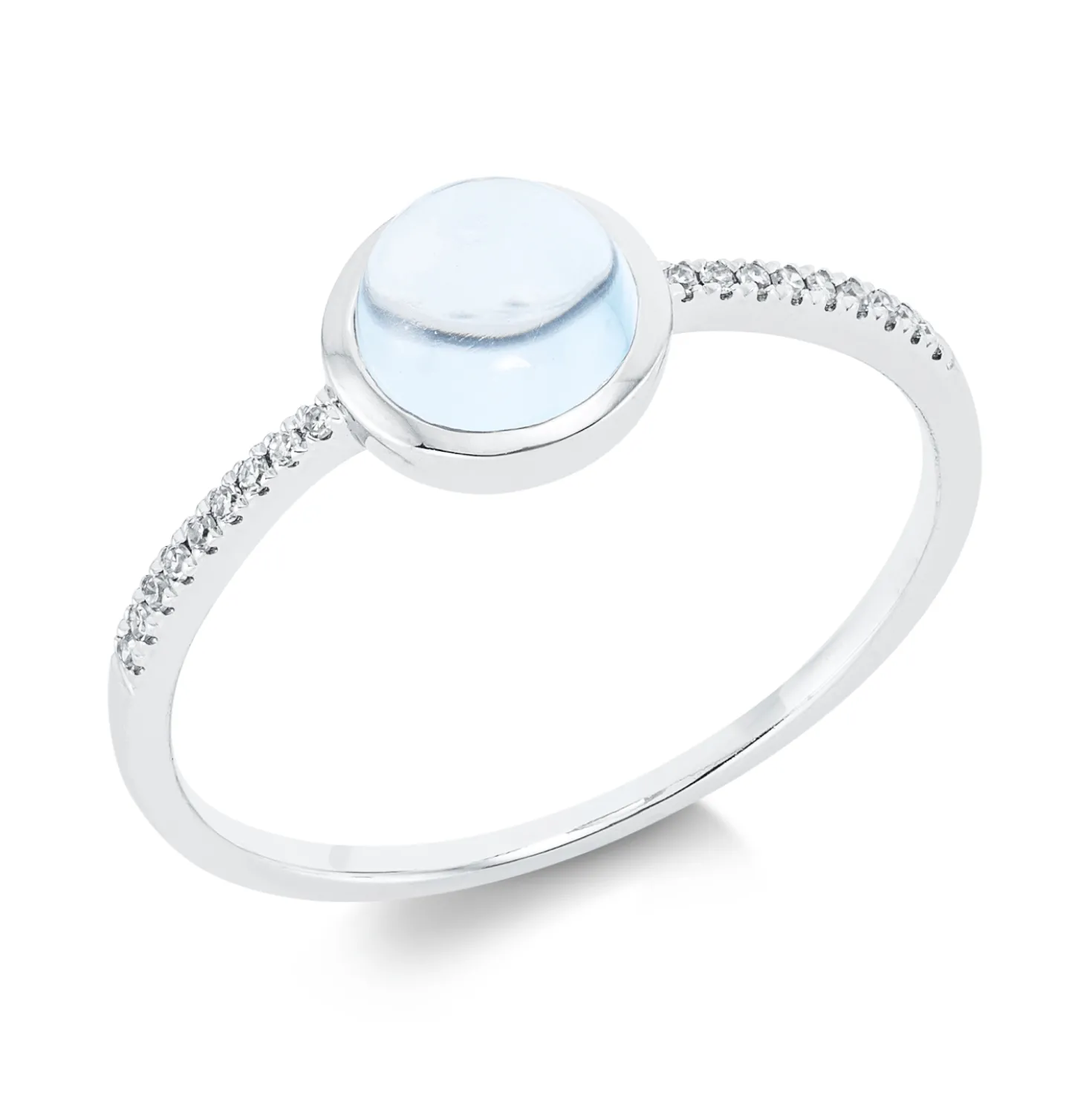 Ring aus 750 Weißgold Topas 1,26ct skyblue 18 Diamanten 0,05ct TW-SI B:7,2mm
