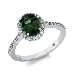 Ring aus 750 Weißgold Turmalin 1,44ct grün 42 Brillanten 0,26ct TW-SI B:10,7mm