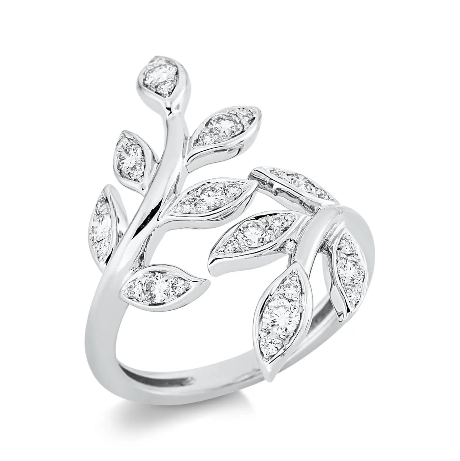 Ring Blätter aus 750 Gold Weißgold 30 Brillanten 0,54ct TW-VSI B:27,1mm