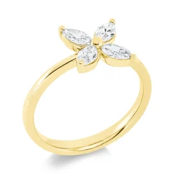 Ring Blume aus 750 Gelbgold 4 Diamanten Navette-Schliff 0,64ct TW-SI H:8,9mm