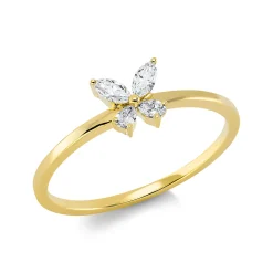 Ring Blume aus 750 Gold Gelbgold 4 Diamanten 0,14ct TW-VSI B:5,4mm