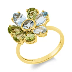 Ring Blume aus 750 Gold Gelbgold 8 Topase 4,6ct skyblue B:13,2mm