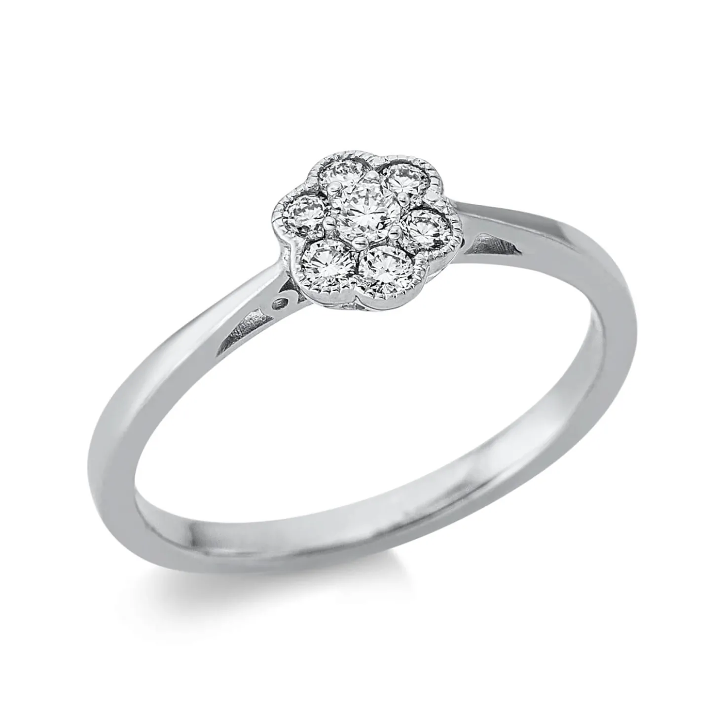 Ring Blume aus 750 Gold Weißgold 7 Brillanten 0,2ct TW-SI B:6,3mm