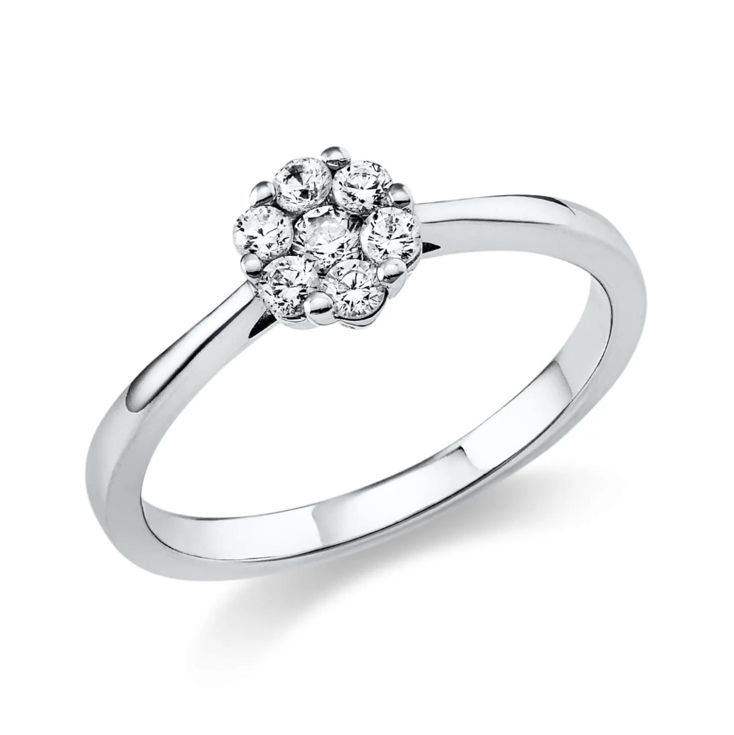 Ring Blume aus 750 Weißgold 6 Brillanten 0,2ct TW-SI 1 Brillant 0,06ct TW-SI Ø6mm