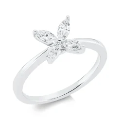 Ring Blume aus 750 Weißgold 4 Diamanten Navette-Schliff 0,45ct TW-VSI/SI B:7,8mm
