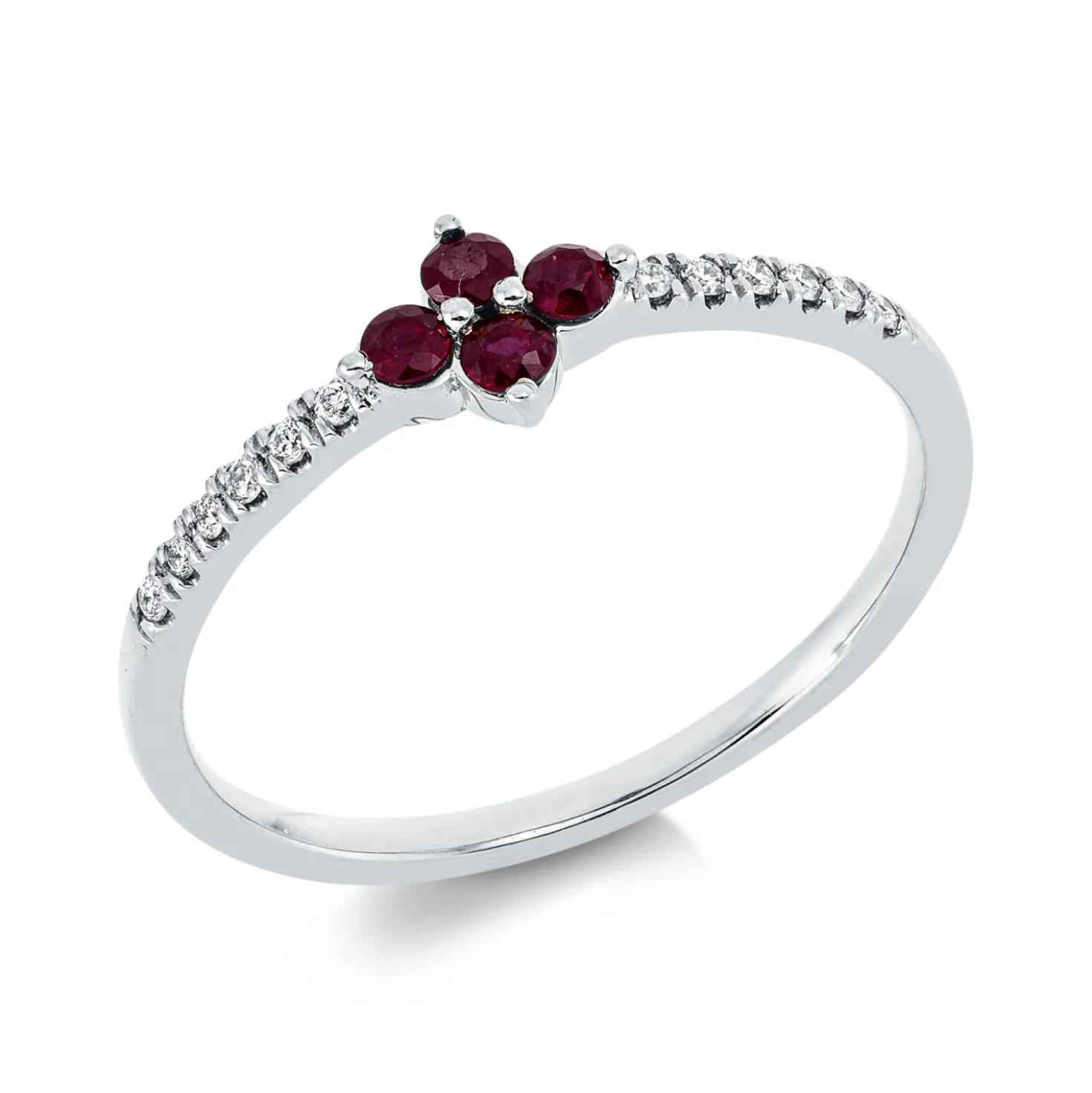 Ring Blume aus 750 Weißgold 4 Rubine 0,17ct rot 12 Brillanten 0,06ct TW-SI B:5,3mm
