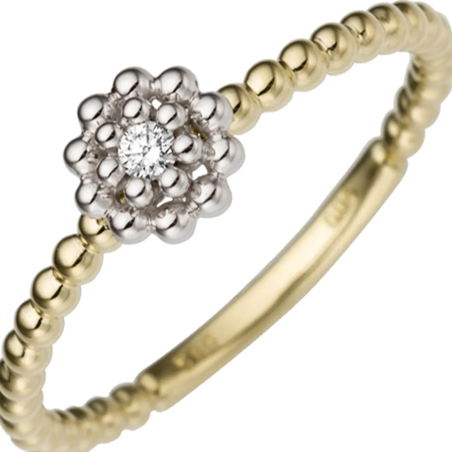 Ring Blume mit einem Diamant 0.04Ct W/SI Brillanten 585 Gold Gelbgold Weißgold