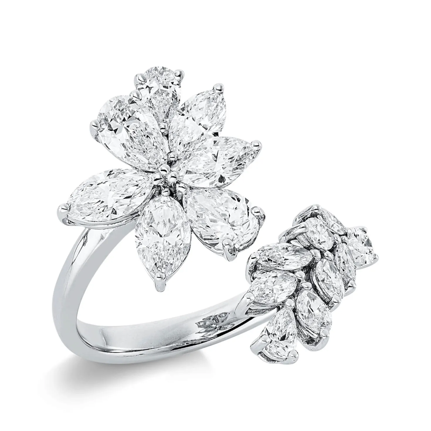 Ring Blumen aus 750 Gold Weißgold 16 Diamanten 2,42ct TW B:21,6mm