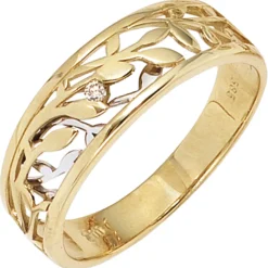 Ring Blumen mit Diamant 0.02Ct Brillant 585 Gold Gelbgold Weißgold