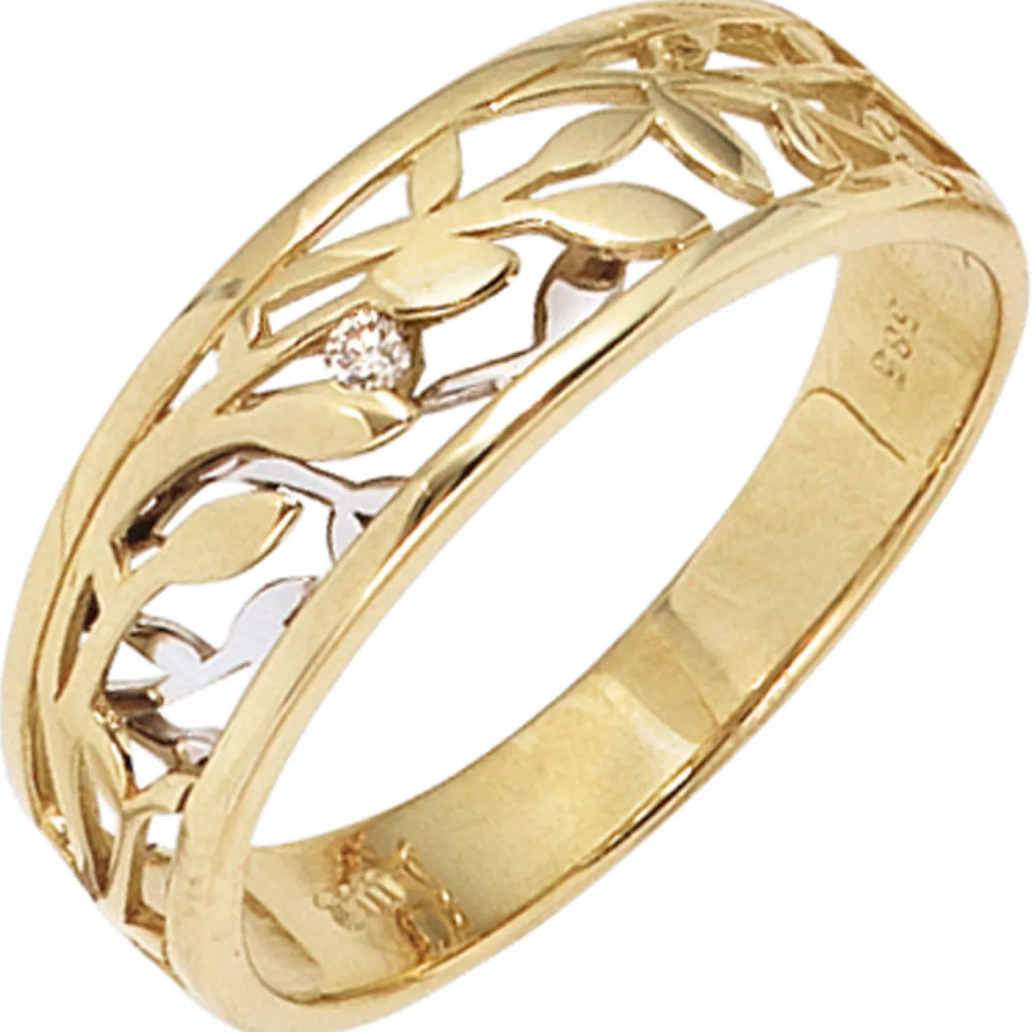 Ring Blumen mit Diamant 0.02Ct Brillant 585 Gold Gelbgold Weißgold