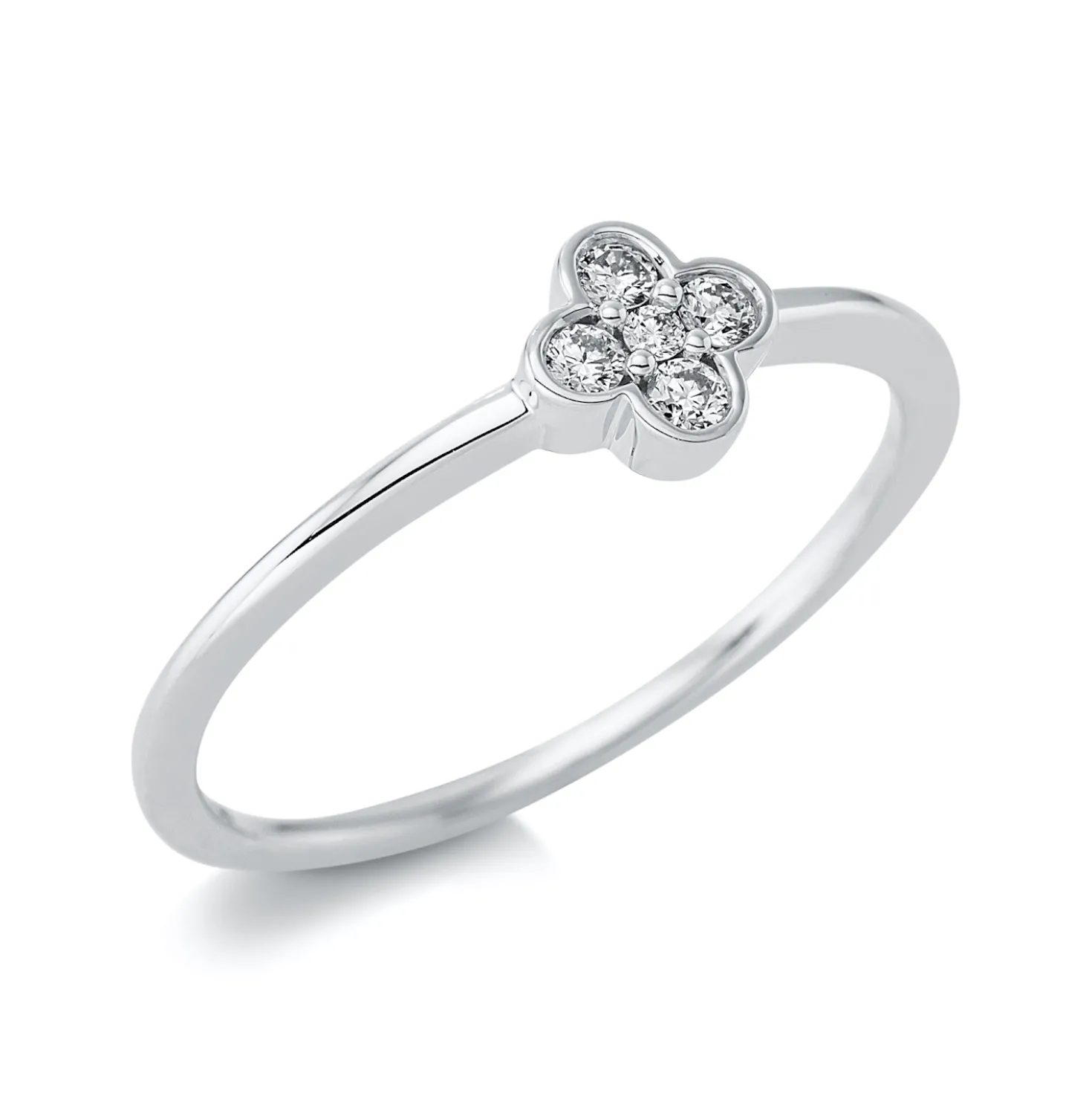 Ring Blume 750 Weißgold 4 Brillanten 0,09ct TW-SI 1 Brillant 0,01ct TW-SI B:5,5mm