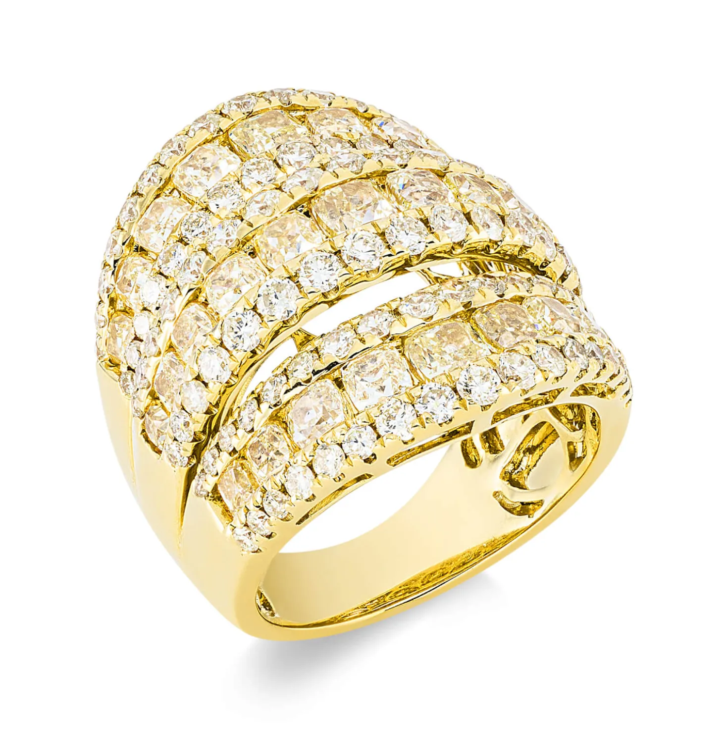 Ring breit aus 750 Gold Gelbgold 129 Diamanten 6,39ct B:24,8mm