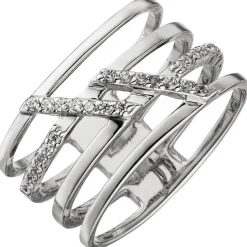 Ring breiter Damenring 4-reihig mit weißen Zirkonia 925 Silber Fingerschmuck