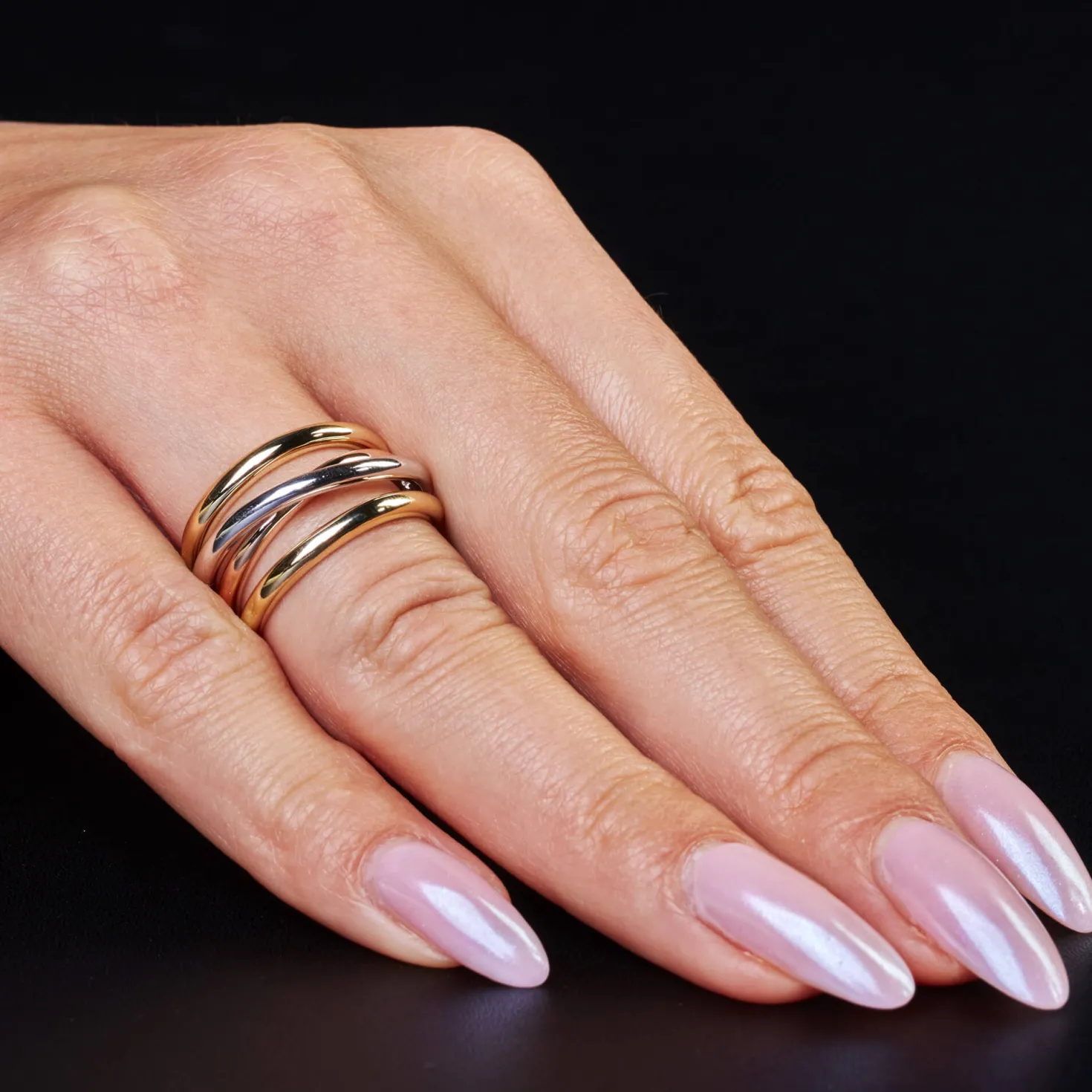 Ring Damenring aus 585 Gold gelb/weiß/rot tricolor glänzend Breite 14mm