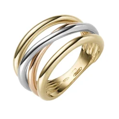 Ring Damenring aus 585 Gold gelb/weiß/rot tricolor glänzend Breite 14mm