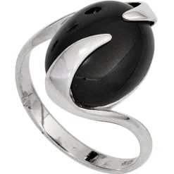 Ring Damenring aus 925 Silber Edelstein Onyx oval glatt glänzend Damen