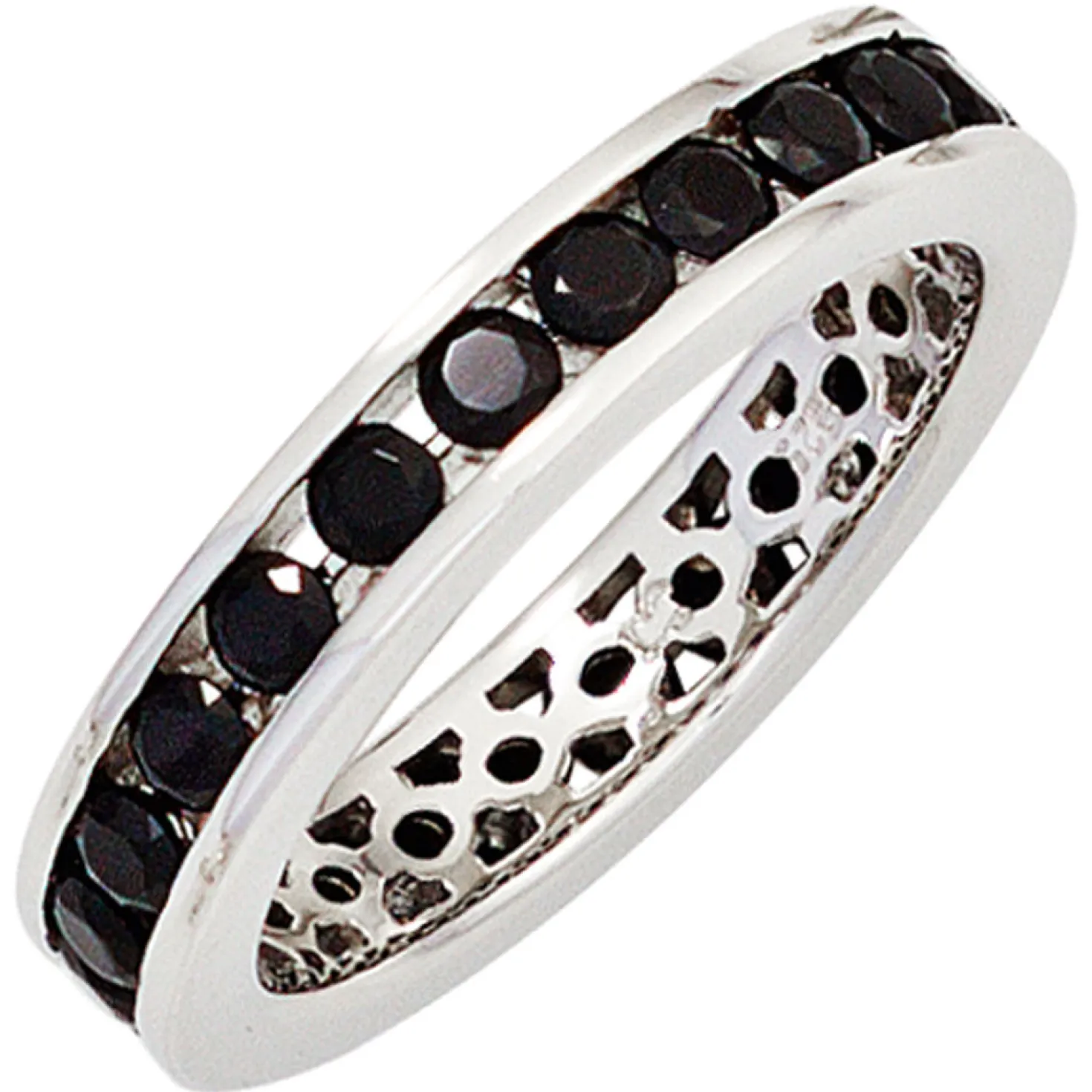 Ring Damenring aus 925 Silber glänzend Zirkonia schwarz rundum Damen