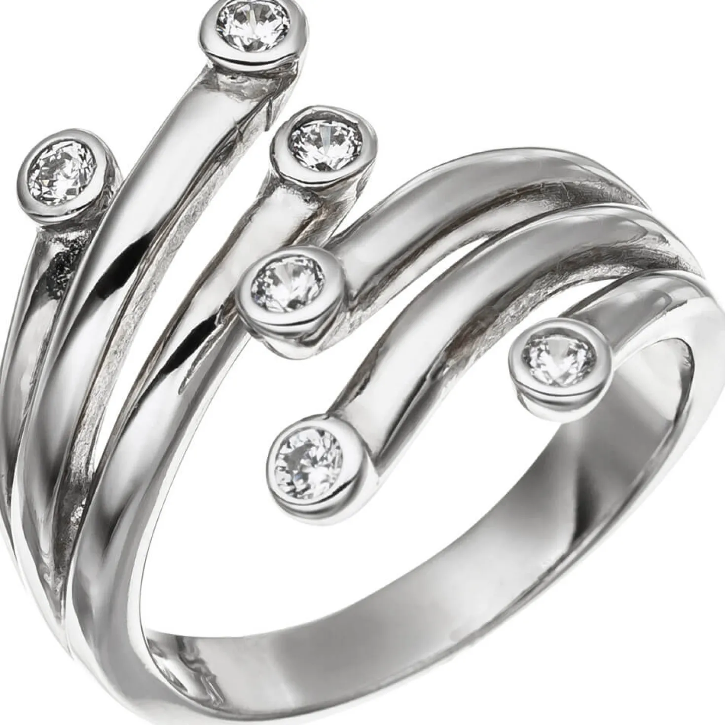 Ring Damenring aus 925 Silber mit 6 Zirkonia weiß Silberring Damen