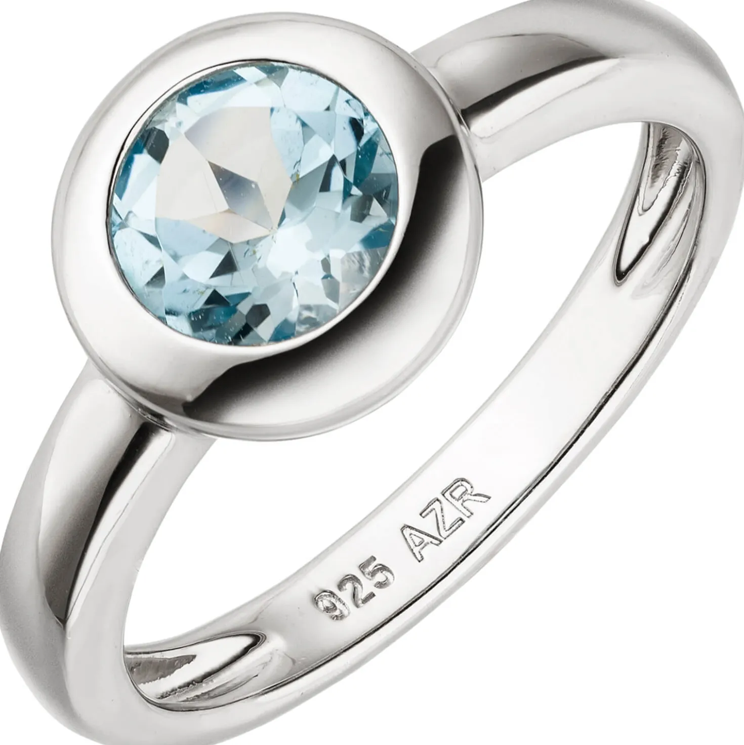 Ring Damenring aus 925 Silber rhodiniert mit Blautopas sky-blue Breite 10mm