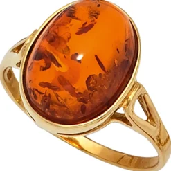 Ring Damenring Bernstein orange-braun 375 Gold Gelbgold Fingerschmuck