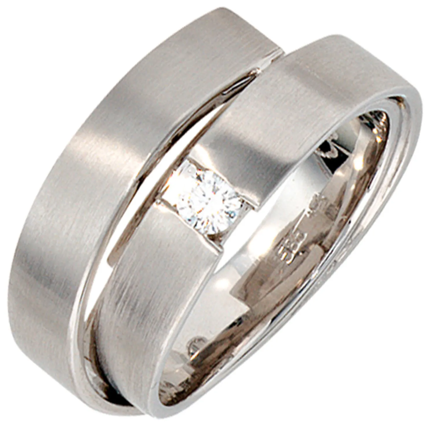 Ring Damenring Diamant 0.12Ct Brillant 585 Gold Weißgold mattiert Damen