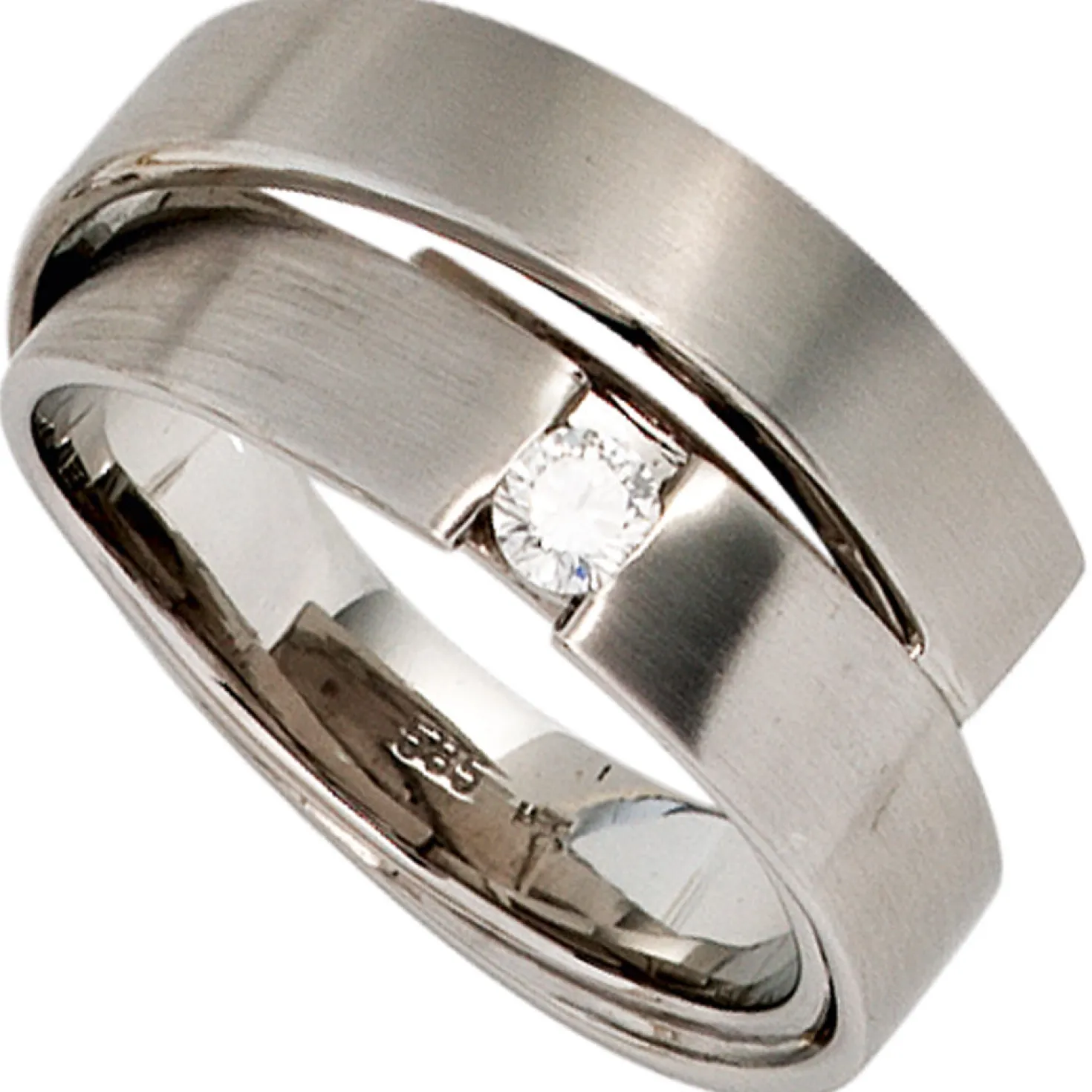 Ring Damenring Diamant 0.12Ct Brillant 585 Gold Weißgold mattiert Damen