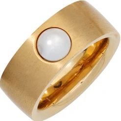 Ring Damenring Edelstahl Süßwasser Perle goldfarbene PVD-Beschichtung
