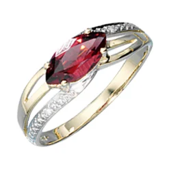 Ring Damenring Granat Diamanten 0.01Ct W/P1 Brillanten 585 Gold Gelbgold