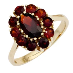 Ring Damenring 11 Granate rot weinrot, 375 Gold Gelbgold Fingerring Granatring